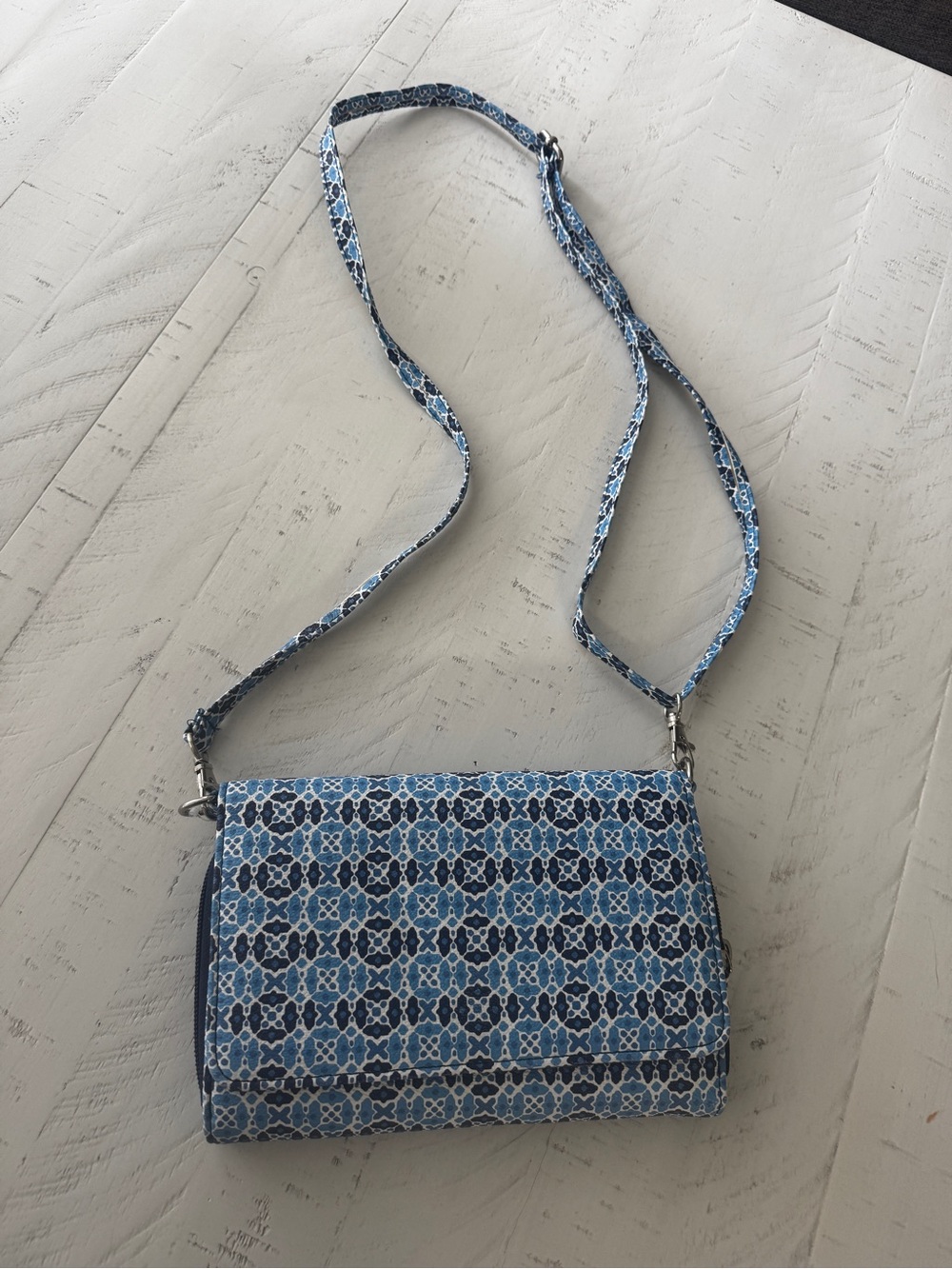 Blue Geometric Crossbody Bag with Adjustable Strap